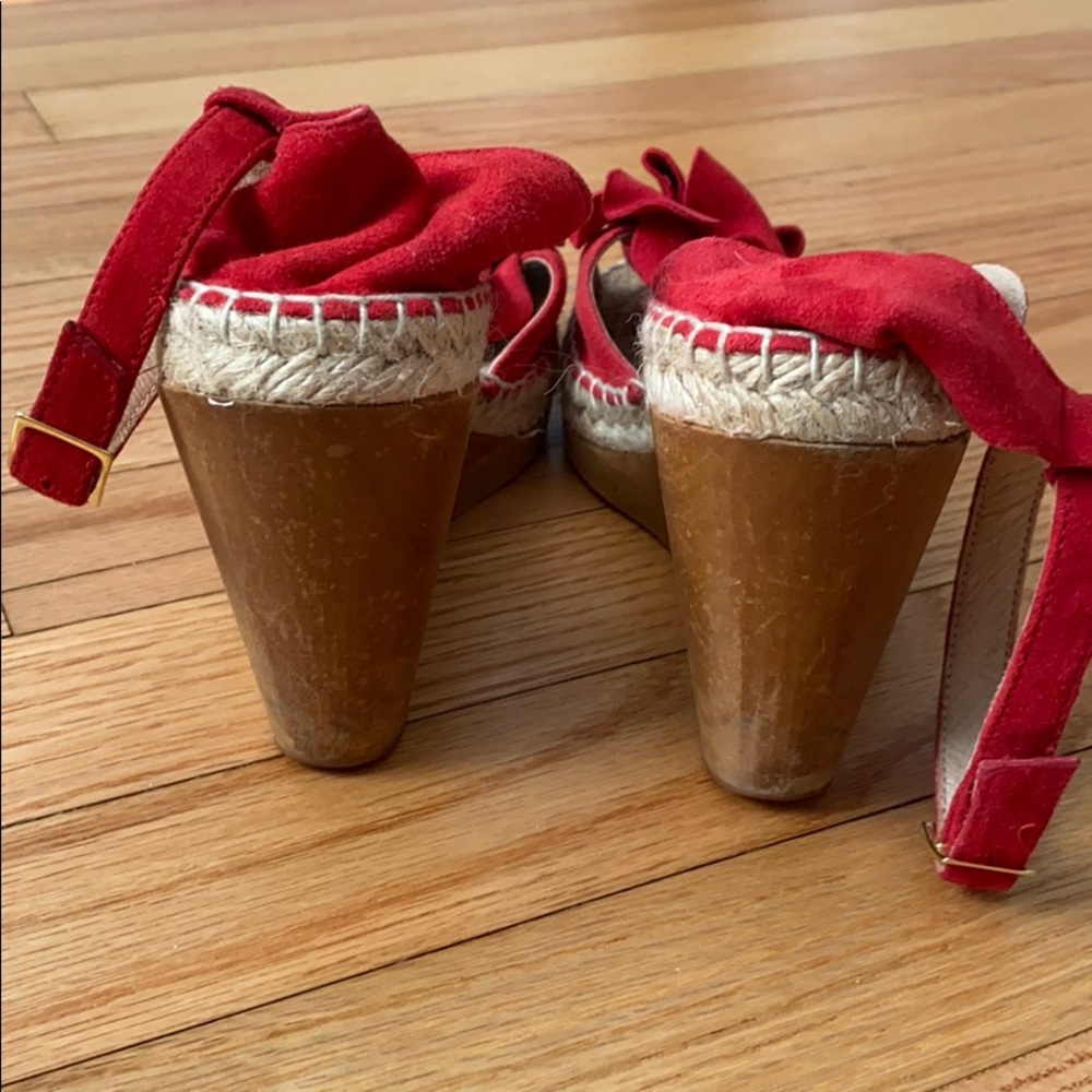 Red Suede Espadrille Wedges - Picture 6 of 8